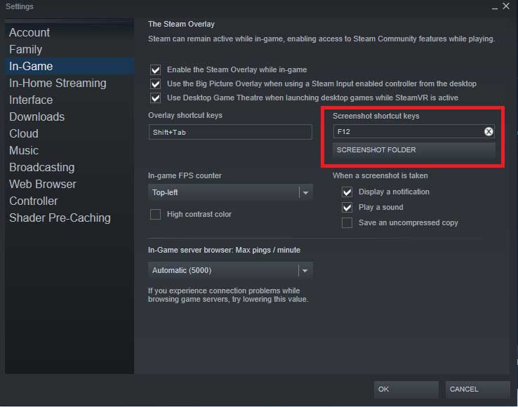 Steam screenshot shortcut key